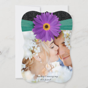 Foto Damask Lilac Emerald Gerber Daisy Wedding Einladung