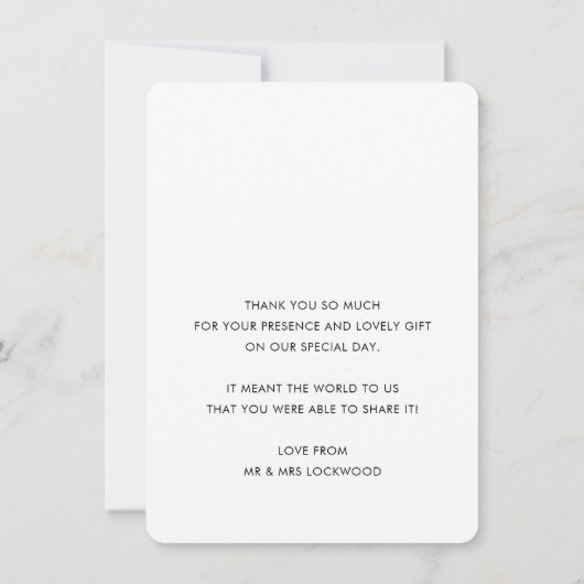 FOTO DANK IHNEN Hochzeit hübsche Kalligraphie grau Dankeskarte (Rückseite)