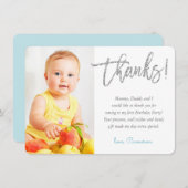 FOTO DANK IHNEN hübsche Silber-Glitzer-Skript aqua Dankeskarte (Vorne/Hinten)