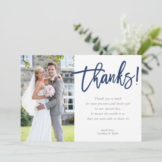 FOTO DANK IHNEN moderne Drehbuchschiff Dankeskarte (Stehend Vorderseite)