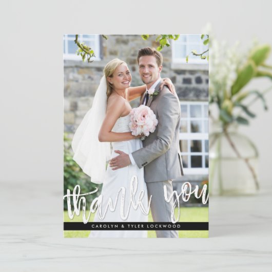 FOTO DANK IHNEN moderne handgeschriebene Schrift w Dankeskarte (Stehend Vorderseite)