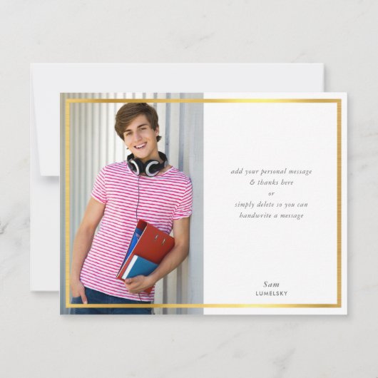 FOTO DANK IHNEN modernes Rotmaronen-Goldskript Dankeskarte (Rückseite)