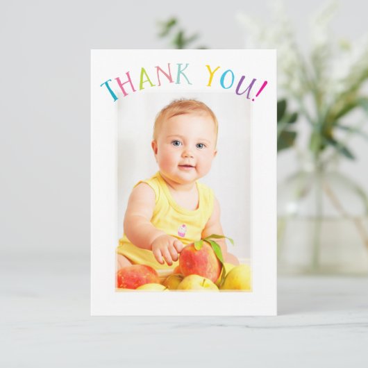 FOTO DANK IHNEN niedliche, farbenfrohe Regenbogens Dankeskarte (Stehend Vorderseite)