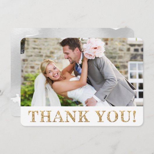 FOTO DANK IHNEN niedliche Glitzer-Text Hochzeit Dankeskarte (Vorne/Hinten)