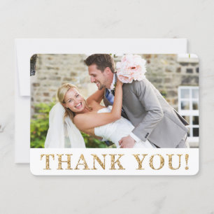 FOTO DANK IHNEN niedliche Glitzer-Text Hochzeit Dankeskarte