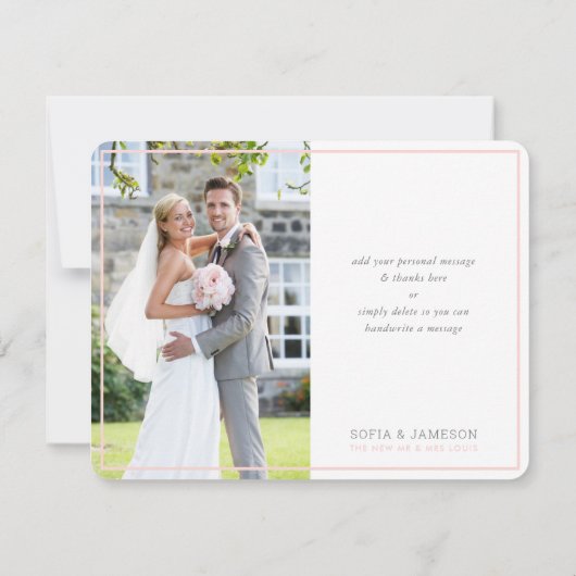 FOTO DANK IHNEN schlichte moderne Art blass pink Dankeskarte (Rückseite)