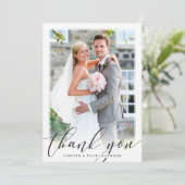 FOTO DANK YOU elegante skriptkalligraphie black Dankeskarte (Stehend Vorderseite)