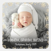 Foto Dankbar Grateful Seleged Gold Snowflake Quadratischer Aufkleber (Vorderseite)