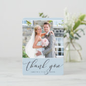 FOTO DANKEN SIE hübsche Kalligraphie blass blau Dankeskarte (Stehend Vorderseite)