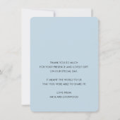 FOTO DANKEN SIE hübsche Kalligraphie blass blau Dankeskarte (Rückseite)
