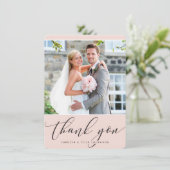 FOTO DANKEN SIE hübsche Kalligraphie rot blassrosa Dankeskarte (Stehend Vorderseite)