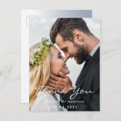 Foto Dankeschön an verstaubte blaue Hochzeitsschri Postkarte (Vorne/Hinten)