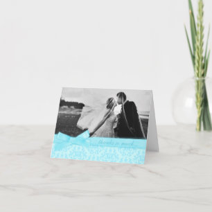 Foto Dankeschön Damast Hochzeit hellblaue Karte