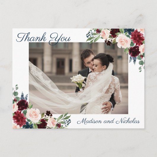 Foto Dankeschön Postkarten mit Marsala Navy Blume (Vorderseite)