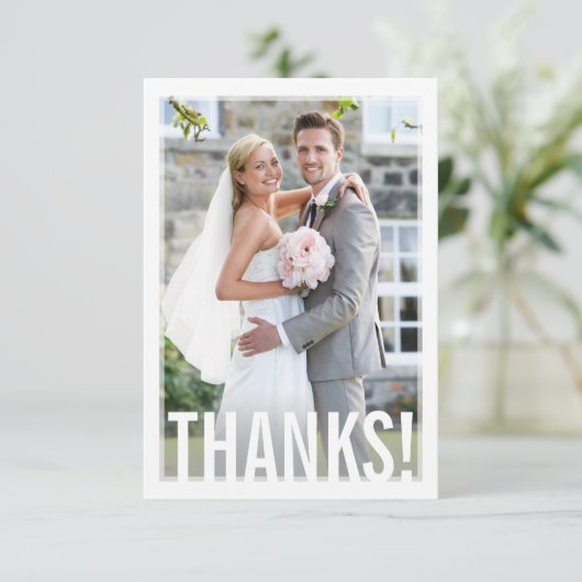 FOTO DANKS modernes weißes Overlay Dankeskarte (Stehend Vorderseite)