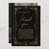 Foto Dark Black Gold Gatsby Abschluss Dankeskarte (Vorne/Hinten)