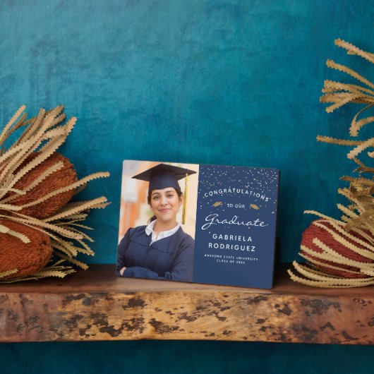 Foto Dark Blue White Gold Abschluss Keepake Fotoplatte (Seite)