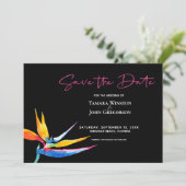 Foto Dark Tropical Bird of Paradise Beach Hochzeit Save The Date (Stehend Vorderseite)