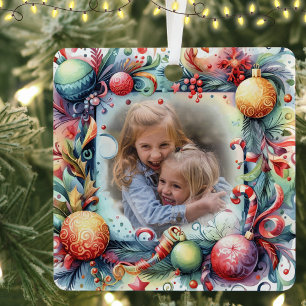 Foto Datum farbenfrohe Weihnachtsfeiertage Ornament Aus Metall