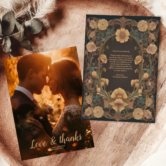 Foto Decorative Blumendelle Jugendstil Hochzeit Dankeskarte