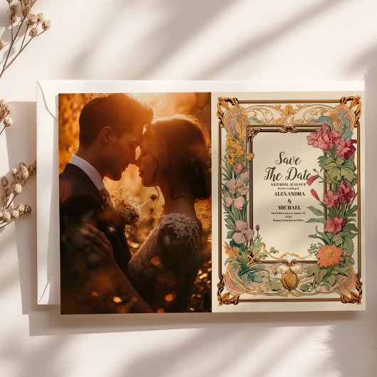 Foto Decorative Blumendelle Jugendstil Hochzeit Save The Date
