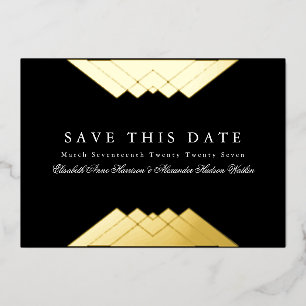 Foto Deko Black Geometric Gold Save the Date Folieneinladung