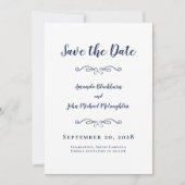 Foto Delicate Script Romantische Kalligrafie Blau Save The Date (Vorderseite)