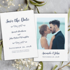 Foto Delicate Script Romantische Kalligrafie Blau Save The Date