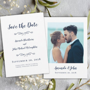 Foto Delicate Script Romantische Kalligrafie Blau Save The Date