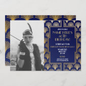 Foto der 20er Jahre Art Deco Geburtstag Gatsby Par Einladung (Vorne/Hinten)