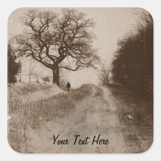 Foto der atmosphärischen Winterschneeszene Quadratischer Aufkleber (Vorderseite)