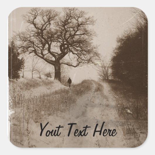 Foto der atmosphärischen Winterschneeszene Quadratischer Aufkleber (Vorderseite)