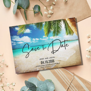 Foto der Beach Hochzeit in Urlaubsort Save the Dat Date
