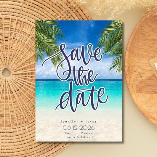Foto der Beach Hochzeit in Urlaubsort Save the Dat Date