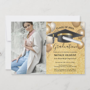 Foto der Black and Gold Graduate Cap Graduation Pa Einladung
