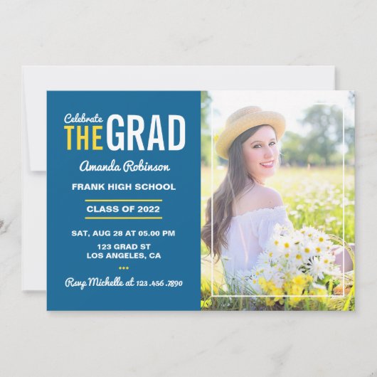 Foto der Blauen, Gelben und Weißen Graduiertengrup Einladung (Vorderseite)