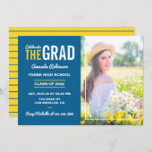 Foto der Blauen, Gelben und Weißen Graduiertengrup Einladung (Vorne/Hinten)