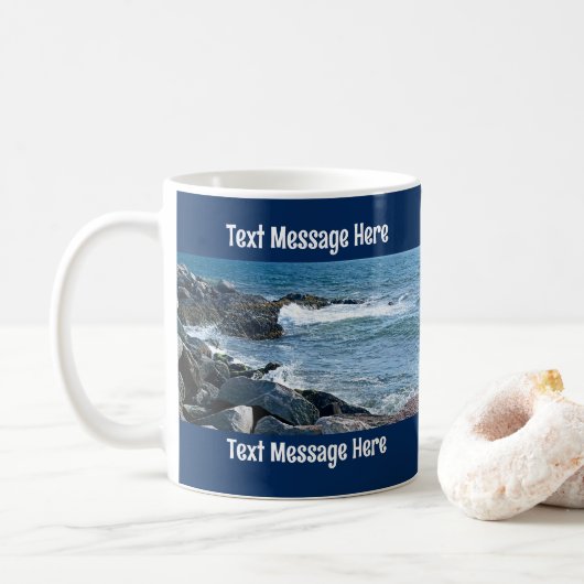 Foto der Blauen Textnachricht "Atlantic Ocean Wave Kaffeetasse (Mit Donut)
