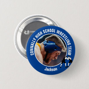 Foto der blauen Wrestling-Mannschaft High School W Button