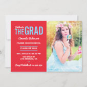 Foto der Blue and Cherry Red Graduation Party Einladung (Vorderseite)