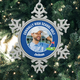 Foto der Blue Golfer High School Golfmannschaft Schneeflocken Zinn-Ornament