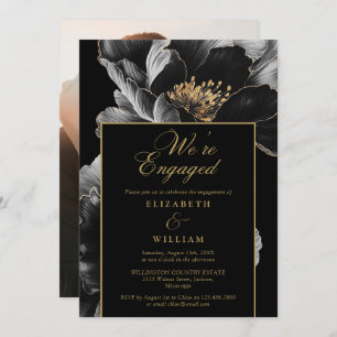 Foto der blumengeschmückten Black and Gold Party Einladung