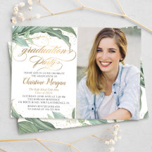 Foto der botanischen Gold Script Graduation Party