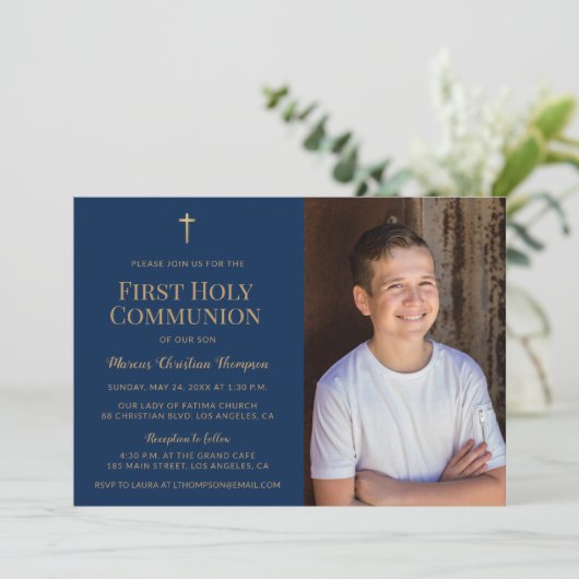 Foto der ersten heiligen Kommunion Einladung (Stehend Vorderseite)