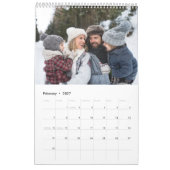 Foto der Familie Collage rustikale Monogramm blau Kalender (Feb 2027)