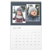 Foto der Familie Collage rustikale Monogramm blau Kalender (Jan 2027)