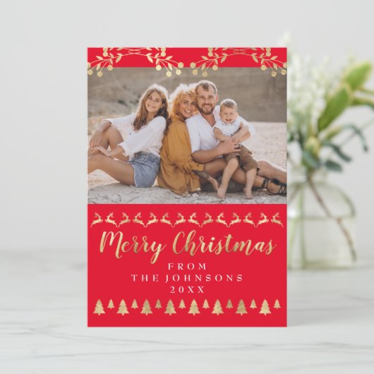 Foto der Familie Frohe Weihnachten Gold Red Classy (Stehend Vorderseite)