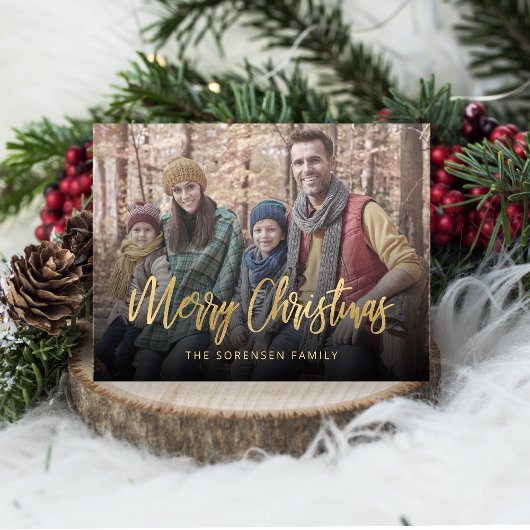 Foto der Familie Frohe Weihnachten Gold Script Bei