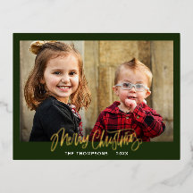 Foto der Familie Frohe Weihnachtsschrift Gold