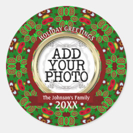 Foto der Familie Green und Red Holiday Vibe Runder Aufkleber